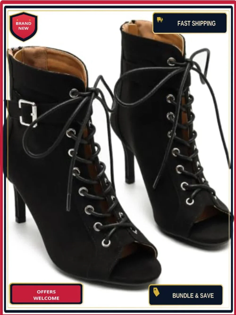 Women's Peep Toe Lace Up Stiletto Heel Booties Sandals Party Wedding Dress Shoes